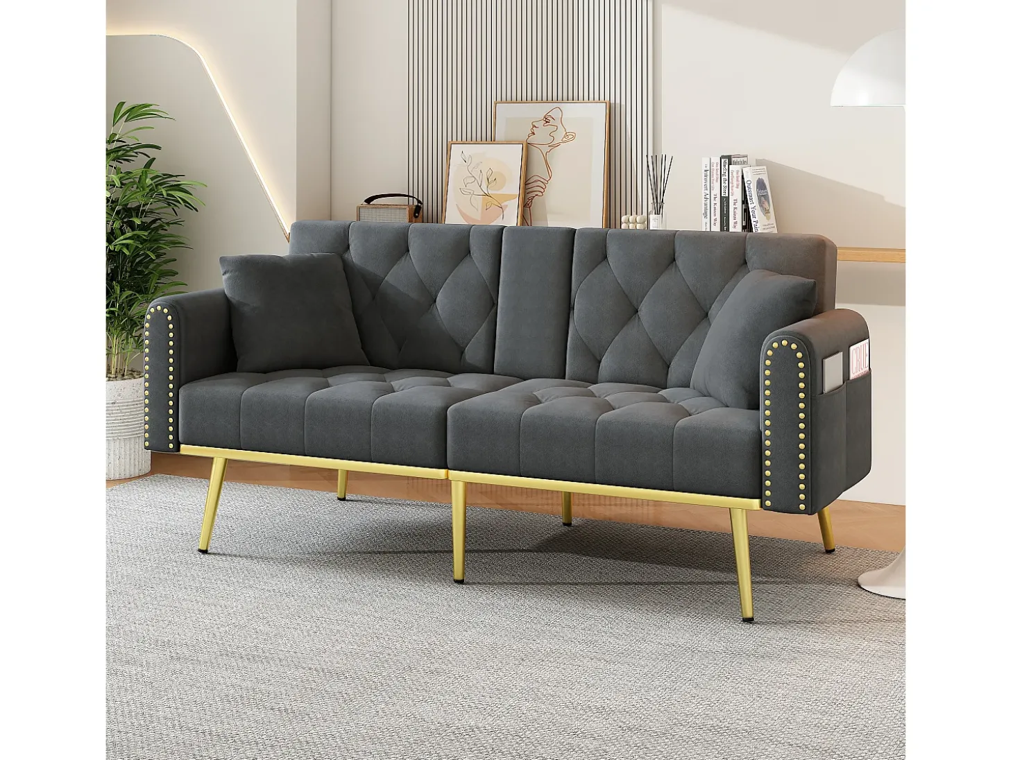 Sofá 2 lugares - com função relax - três posições de inclinação ajustáveis - porta-copos incluído - cinza