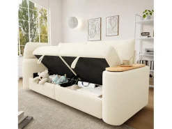 Sofá 3 lugares - con espaço de armazenamento - con apoio de cabeça e mesinha lateral integrada - bege