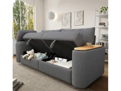 Sofá 3 lugares - con espaço de armazenamento - con apoio de cabeça e mesinha lateral integrada - cinza