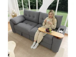 Sofá 3 lugares - con espaço de armazenamento - con apoio de cabeça e mesinha lateral integrada - cinza