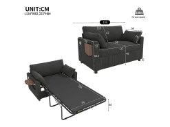 Sofá 2 lugares - con porta USB - con mesinha auxiliar dobrável - con 2 almofadas - veludo canelado - cinza