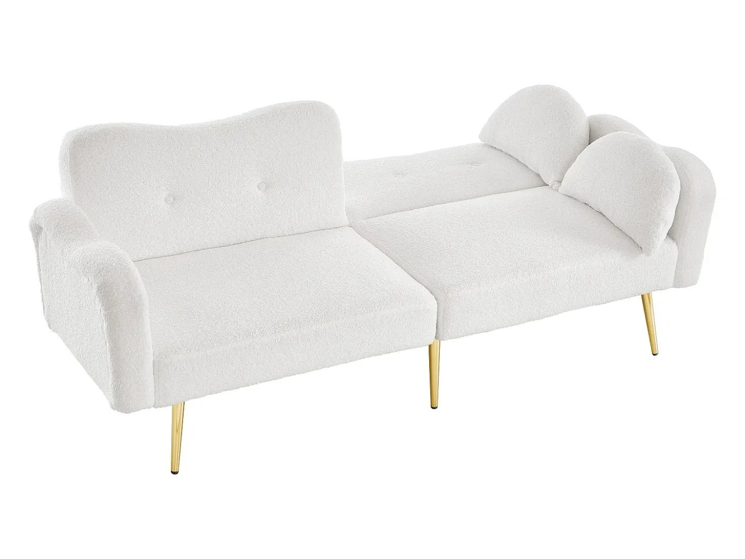 Sofá 2 lugares - Encosto ajustável - Pés de metal banhado a ouro - Branco