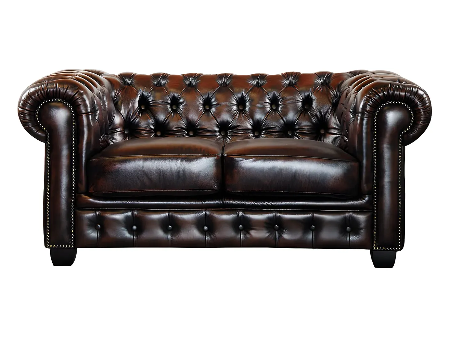 Sofá 2 lugares 100% pele de búfalo Castanho estilo chesterfield - BRENTON