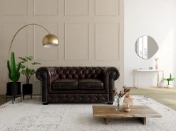 Sofá 2 lugares 100% pele de búfalo Castanho estilo chesterfield - BRENTON