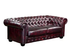 Sofá 3 lugares 100% pele de búfalo Cereja estilo chesterfield - BRENTON