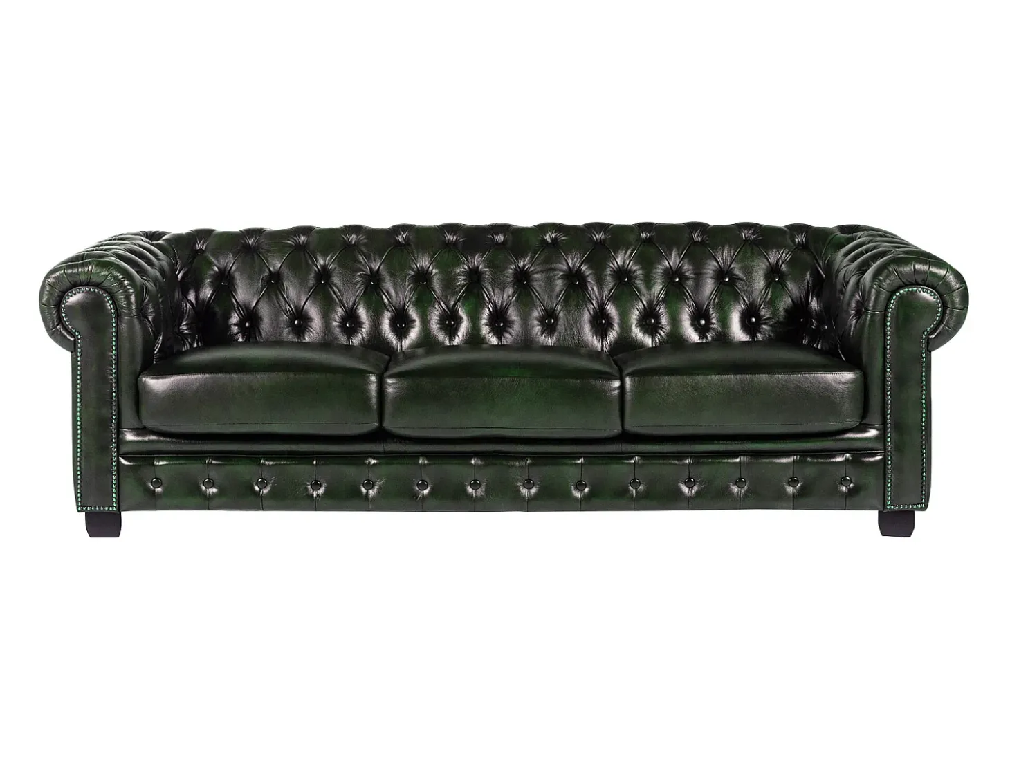 Sofá 4 lugares 100% pele Verde Escuro estilo chesterfield - BRENTON