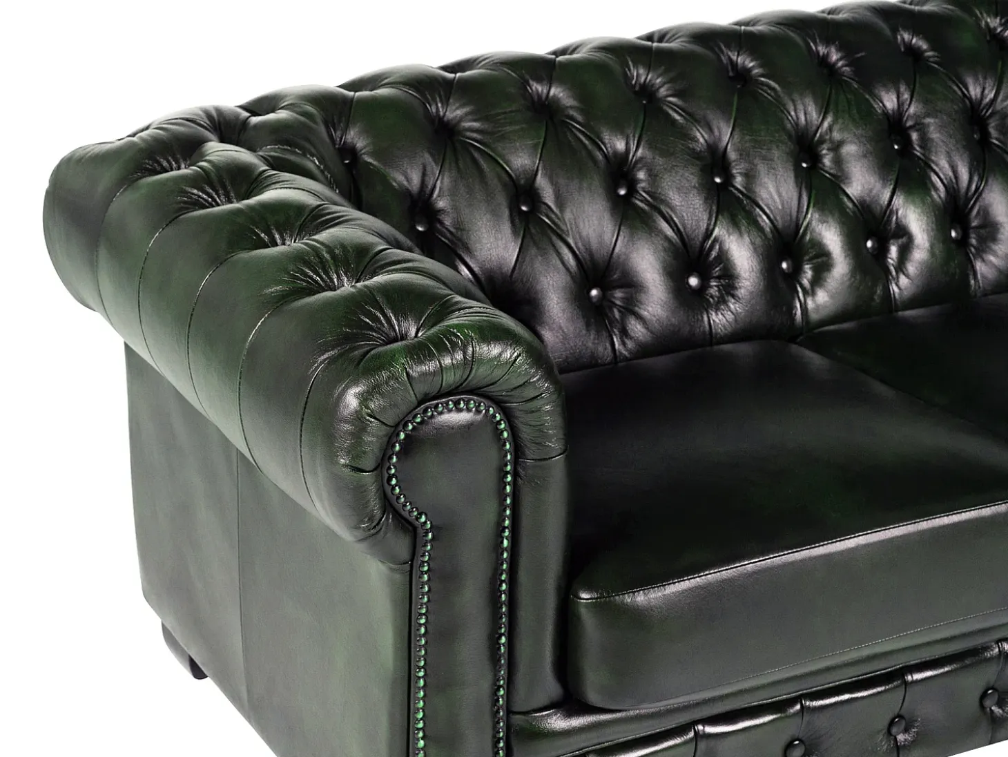 Sofá 4 lugares 100% pele Verde Escuro estilo chesterfield - BRENTON