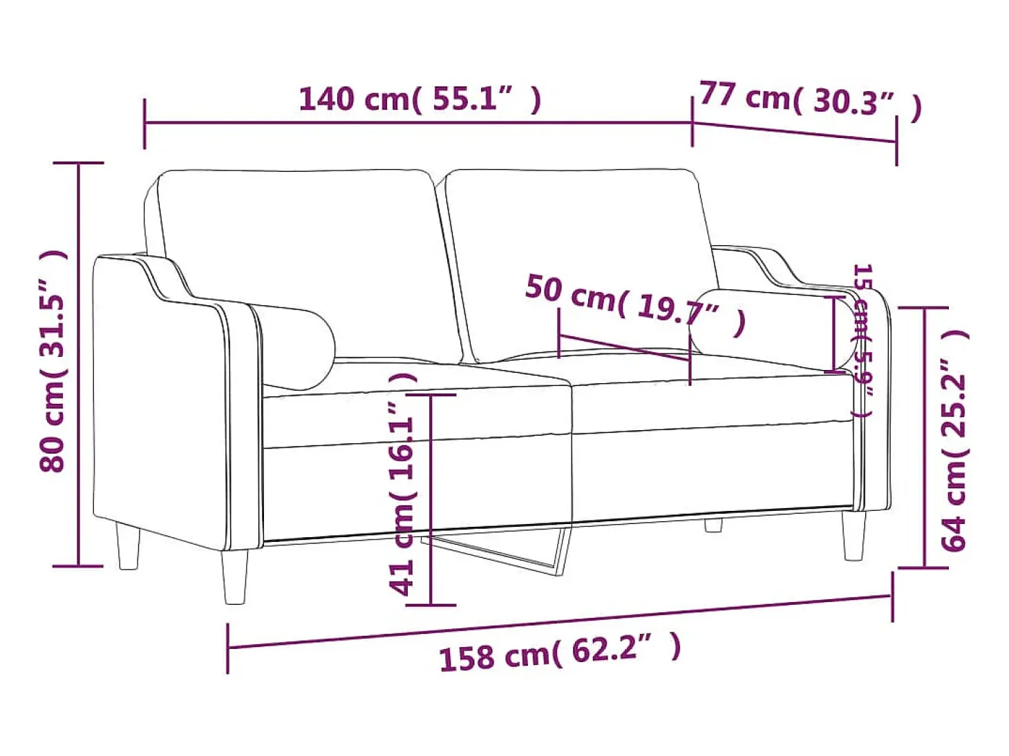 Sofá 2 lugares +almofadas decorativas 140cm tecido cinza-escuro