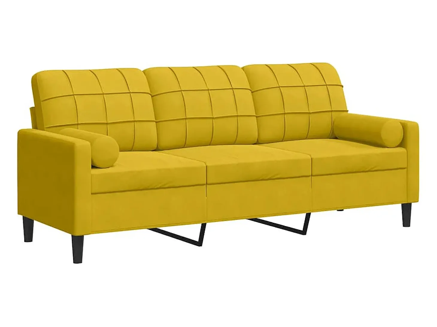Sofá 3 lugares c/ almofadas decorativas 180 cm veludo amarelo