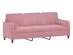 Sofá 3 lugares c/ almofadas decorativas 180 cm veludo rosa PT550132
