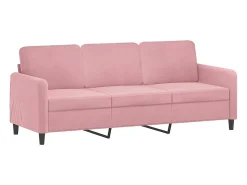 Sofá 3 lugares c/ almofadas decorativas 180 cm veludo rosa PT550132