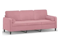 Sofá 3 lugares c/ almofadas decorativas 180 cm veludo rosa PT550132