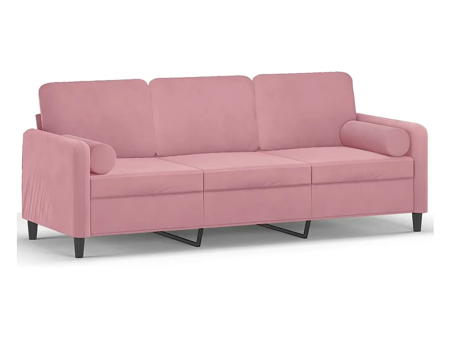 Sofá 3 lugares c/ almofadas decorativas 180 cm veludo rosa PT550132