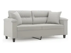 Sofá 2 lugares c/ almofadas 140 cm microfibra cinzento-claro PT310332