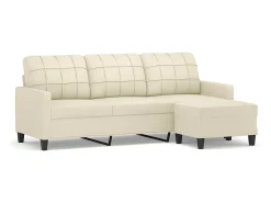 Sofá 3 lugares c/ apoio pés 180 cm couro artificial cor creme PT460679