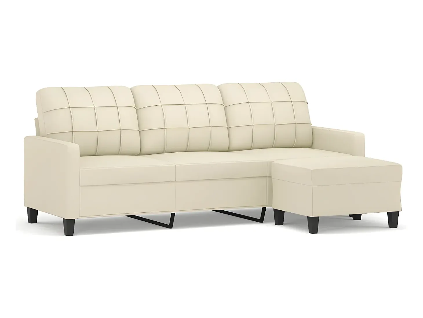 Sofá 3 lugares c/ apoio pés 180 cm couro artificial cor creme PT460679