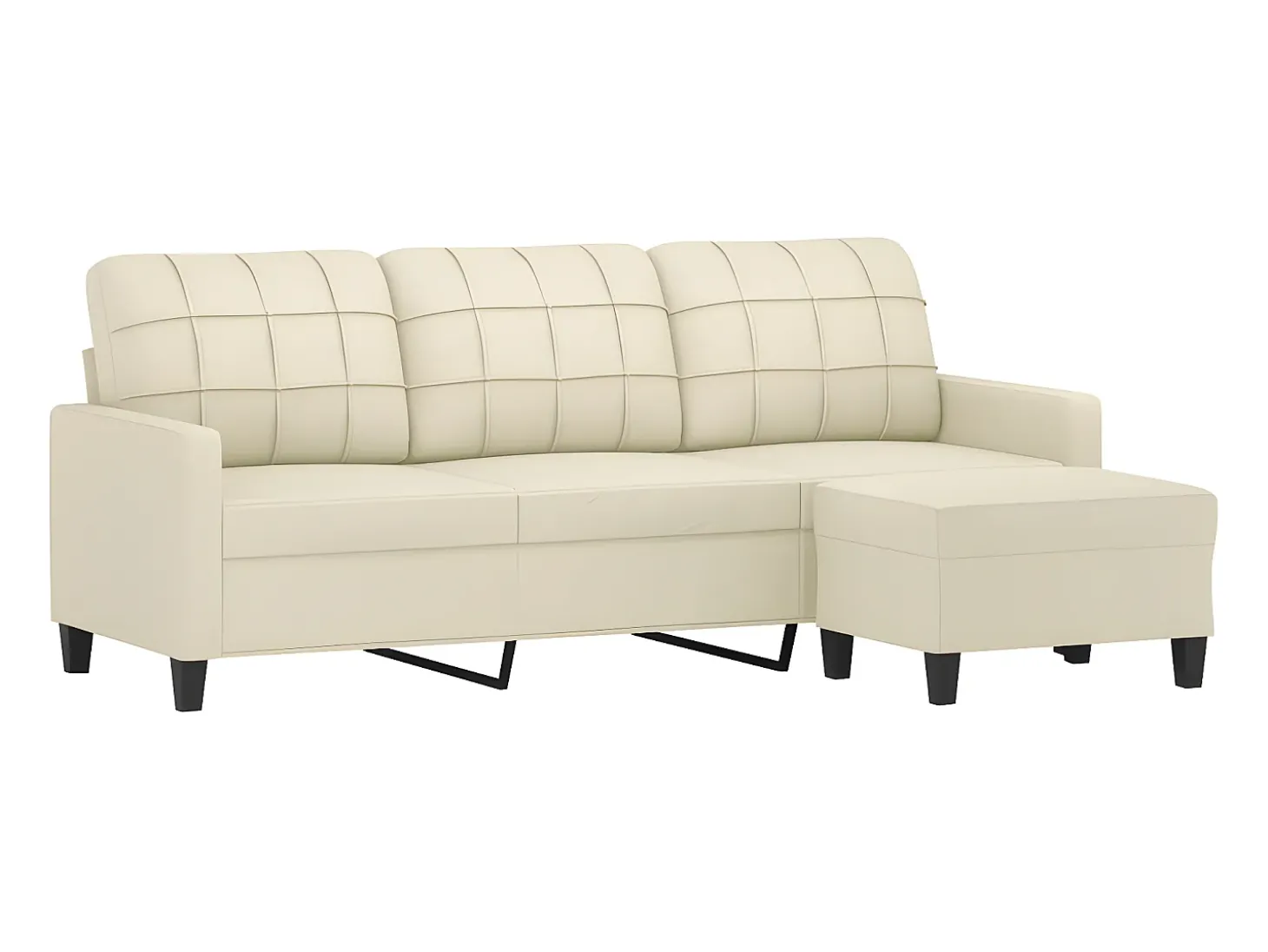 Sofá 3 lugares c/ apoio pés 180 cm couro artificial cor creme PT460679