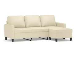 Sofá 3 lugares c/ apoio pés 180 cm couro artificial cor creme
