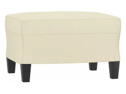 Sofá 3 lugares c/ apoio pés 180 cm couro artificial cor creme