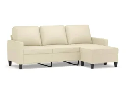 Sofá 3 lugares c/ apoio pés 180 cm couro artificial cor creme PT374220