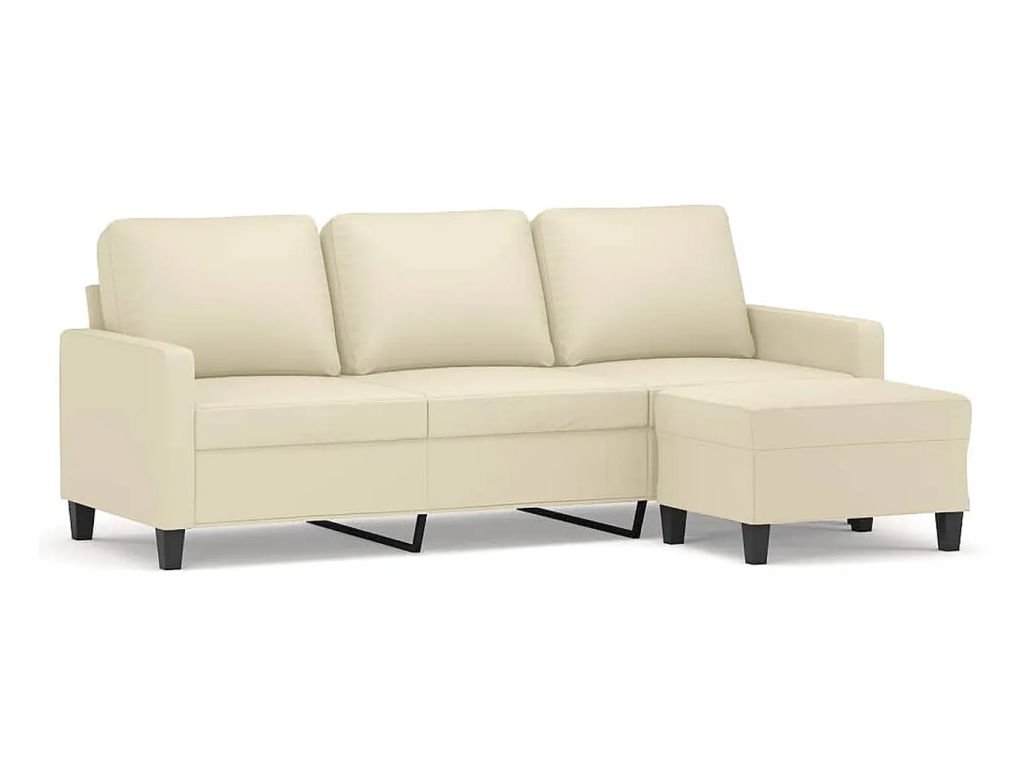 Sofá 3 lugares c/ apoio pés 180 cm couro artificial cor creme PT374220