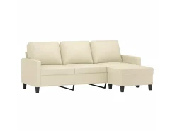 Sofá 3 lugares c/ apoio pés 180 cm couro artificial cor creme PT374220