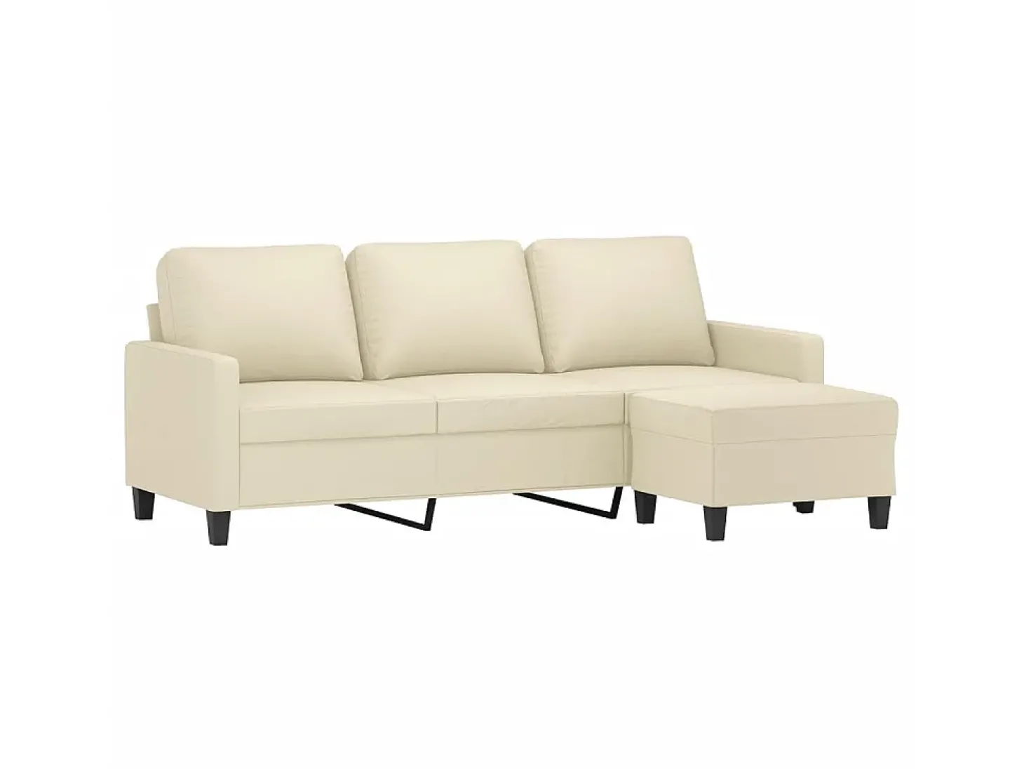 Sofá 3 lugares c/ apoio pés 180 cm couro artificial cor creme PT374220