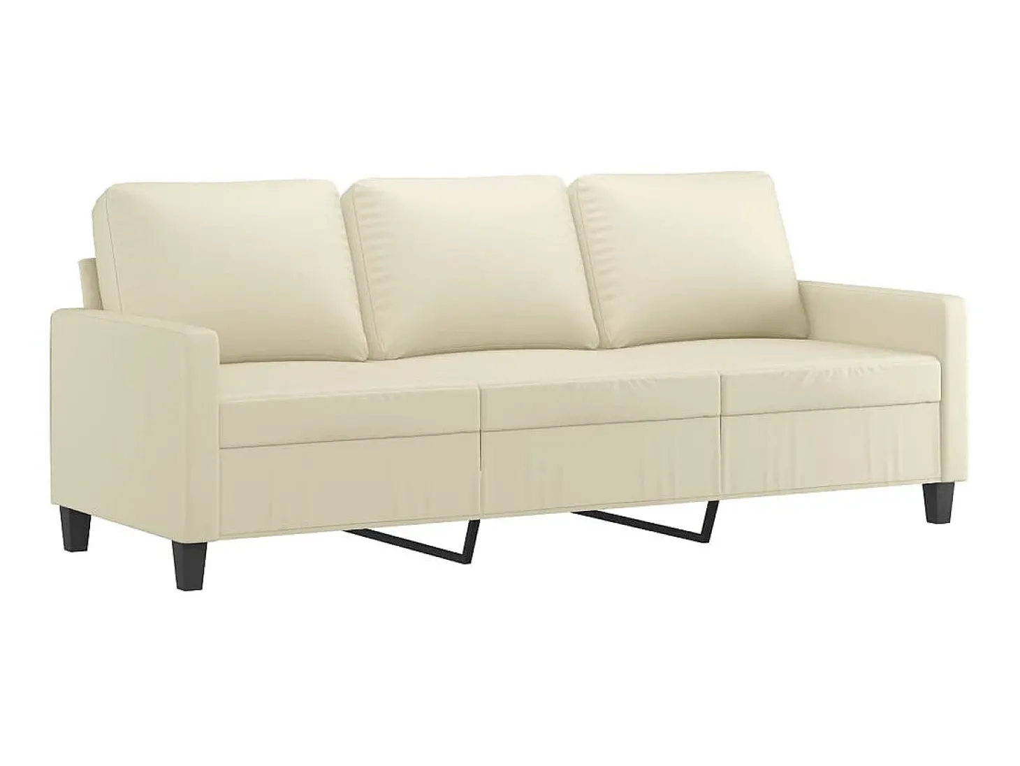 Sofá 3 lugares c/ apoio pés 180 cm couro artificial cor creme PT374220