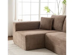 Sofá 3 lugares canto esquerdo modular - Veludo canelado Castanho - 2 travesseiros, chaise - 258x155x89cm