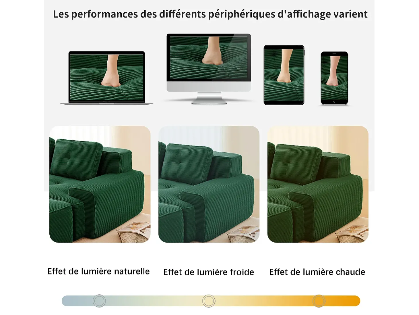 Sofá 3 lugares Canto Modular em Veludo cotelê, com puff e 3 almofadas, 293x177x69cm, Verde