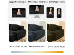 Sofá 4 lugares Canto Modular em Veludo cotelê, com 2 puffs e 4 almofadas, 382x177x69cm, Preto