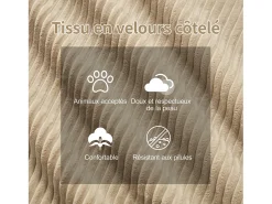 Sofá 4 lugares Canto Modular em Veludo cotelê, com 2 puffs e 4 almofadas, 382x177x69cm, Bege