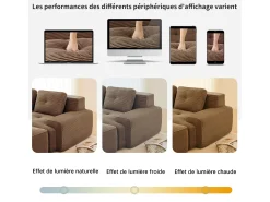 Sofá 3 lugares Canto Modular em Veludo cotelê, com puff e 3 almofadas, 293x177x69cm, Marrom