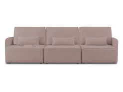 Sofá 3 lugares chaise longue estofado em bouclé e pinho Rosa claro