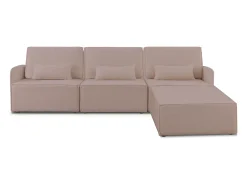Sofá 3 lugares chaise longue estofado em bouclé e pinho Rosa claro