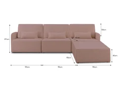 Sofá 3 lugares chaise longue estofado em bouclé e pinho Rosa claro