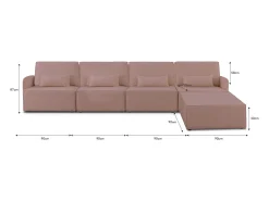 Sofá 4 lugares chaise longue estofado em bouclé e pinho Rosa claro