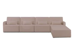 Sofá 4 lugares chaise longue estofado em bouclé e pinho Rosa claro