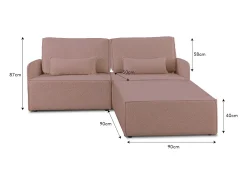 Sofá 2 lugares chaise longue estofado em bouclé e pinho Rosa claro