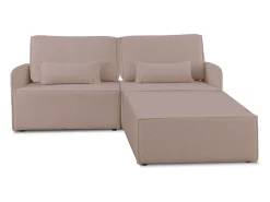 Sofá 2 lugares chaise longue estofado em bouclé e pinho Rosa claro