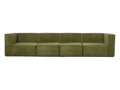 Sofá 4 lugares chaise longue estofado em veludo cotelê verde