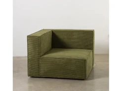 Sofá 4 lugares chaise longue estofado em veludo cotelê verde