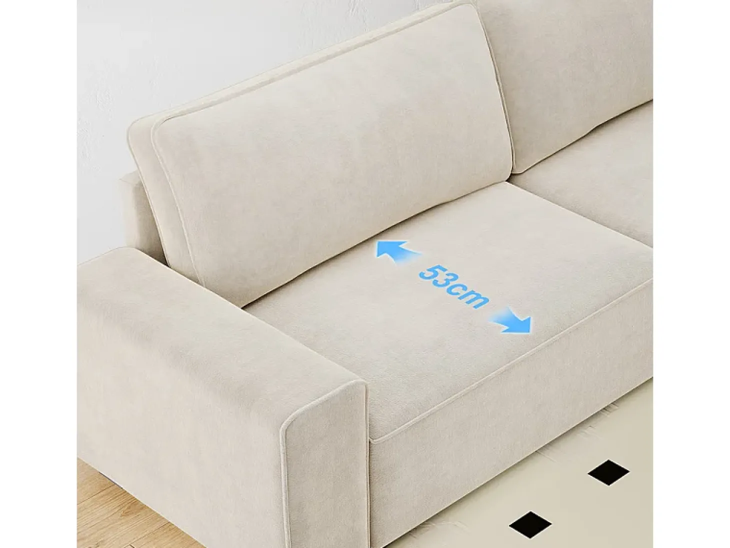 Sofá 3 lugares chenille bege - com braços largos - 220 x 83 x 88 cm