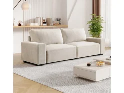 Sofá 3 lugares chenille bege - com braços largos - 220 x 83 x 88 cm
