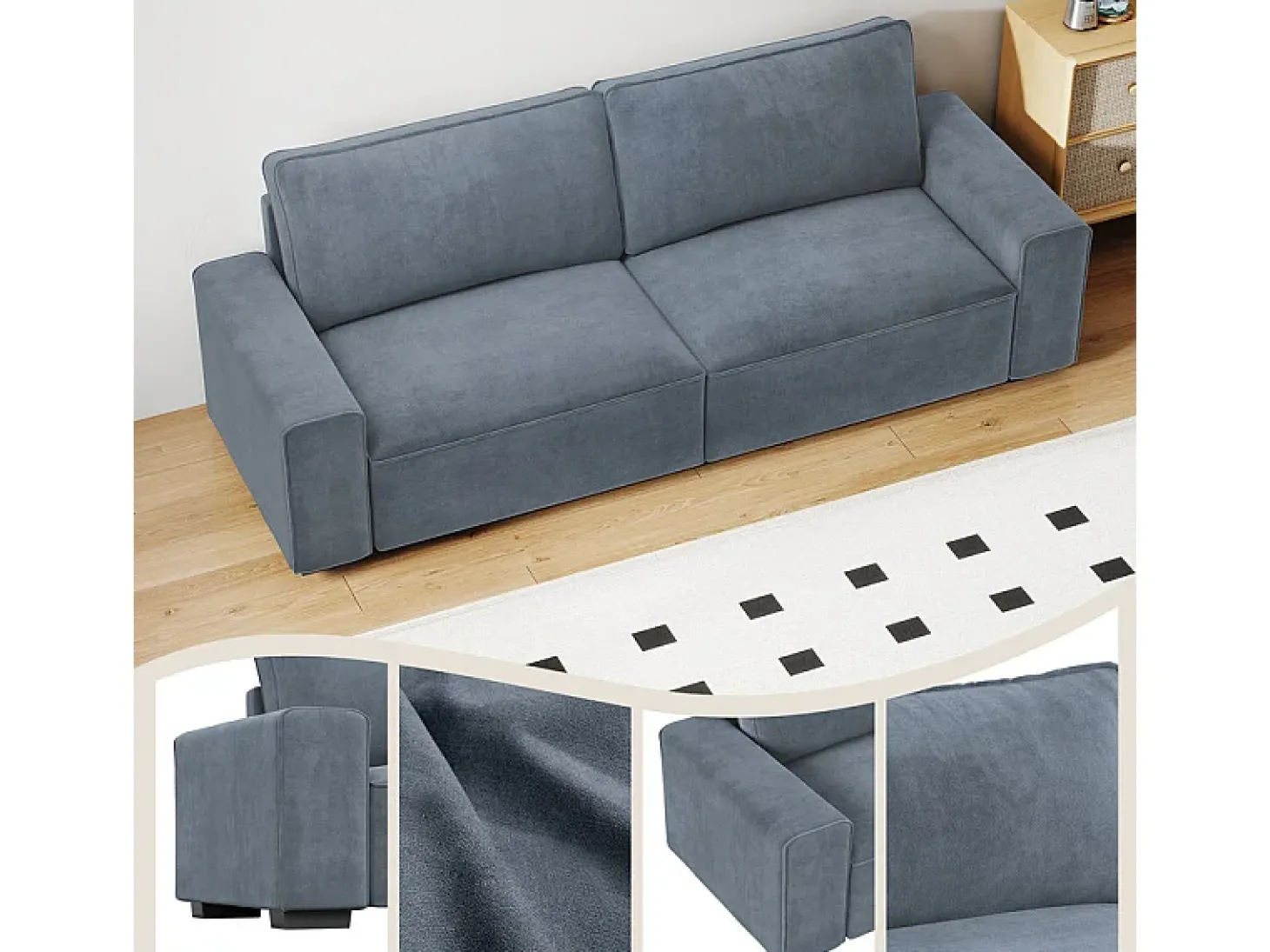 Sofá 3 lugares chenille cinza - com braços largos - 220 x 83 x 88 cm