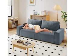 Sofá 3 lugares chenille cinza - com braços largos - 220 x 83 x 88 cm