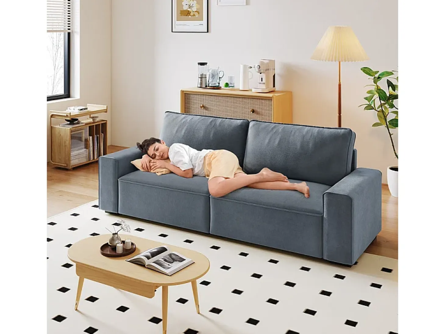 Sofá 3 lugares chenille cinza - com braços largos - 220 x 83 x 88 cm