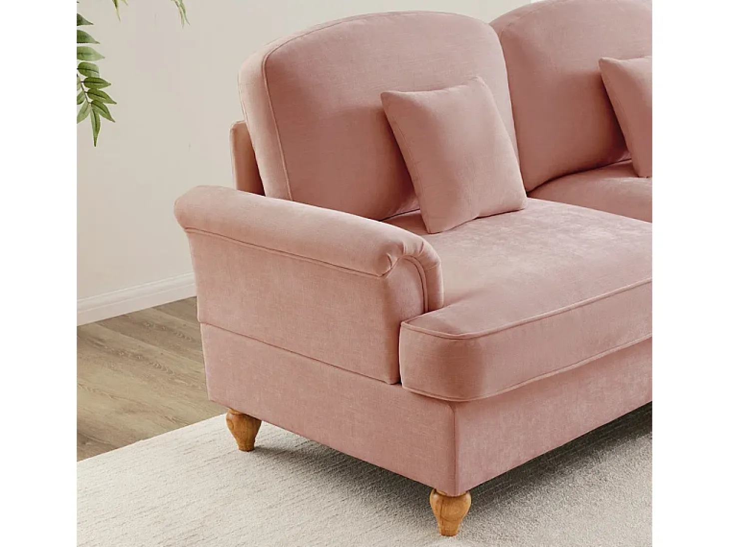 Sofá 3 Lugares Chenille Meados do Século, Capa Removível e 3 Almofadas, 272x83.5x93cm, Rosa