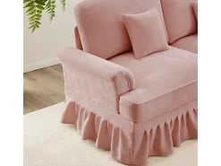 Sofá 3 Lugares Chenille Meados do Século, Capa Removível e 3 Almofadas, 272x83.5x93cm, Rosa