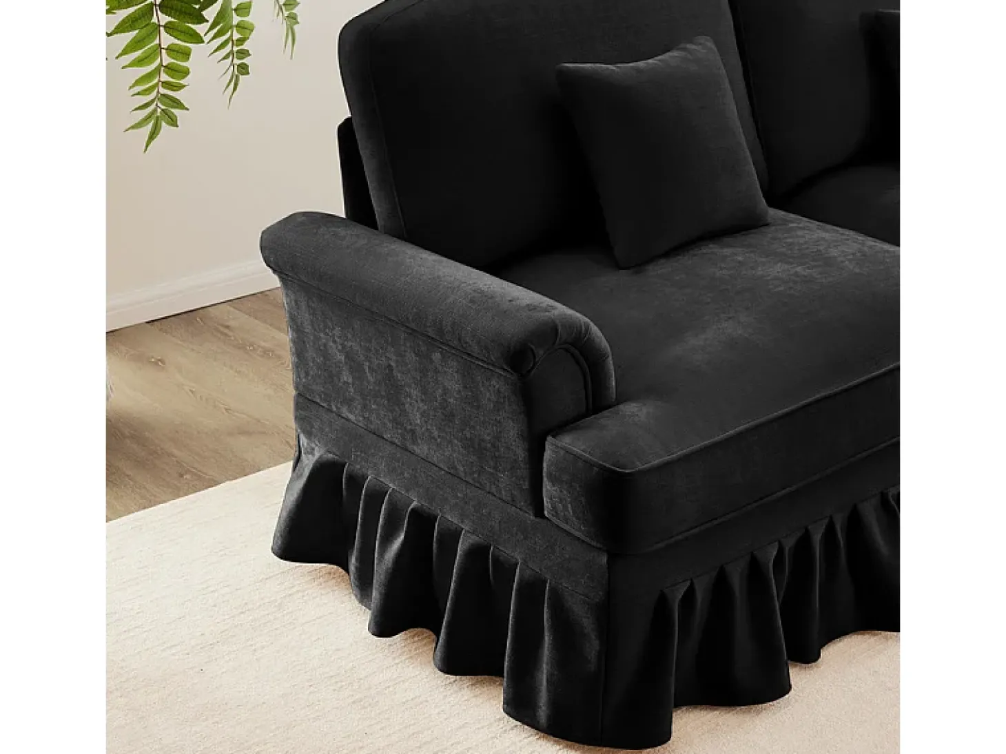 Sofá 3 Lugares Chenille Meados do Século, Capa Removível e 3 Almofadas, 272x83.5x93cm, Preto